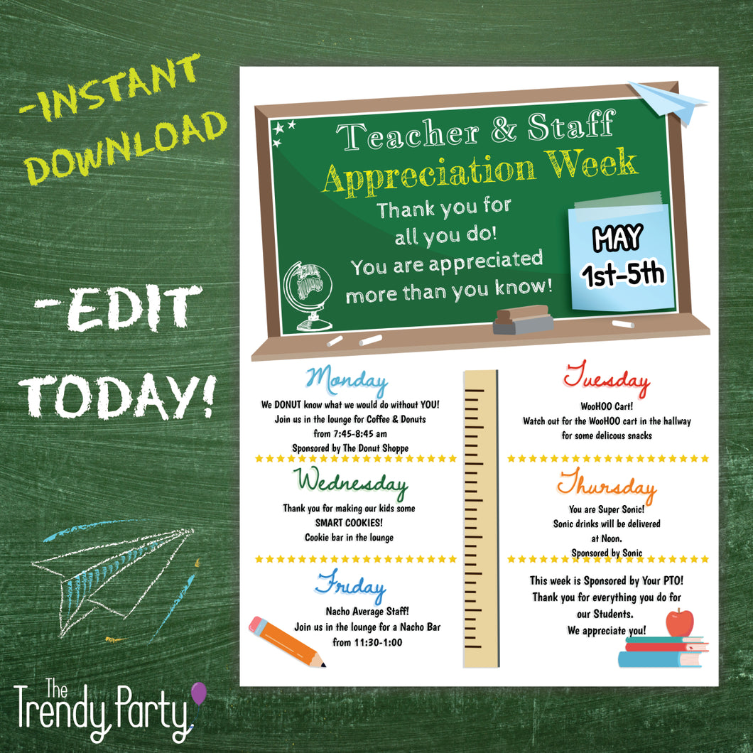 Chalkboard Themed Teacher and Staff Appreciation Flyer | Classic Classroom Theme