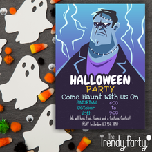 Load image into Gallery viewer, Frankenstein Halloween Party Invitation | Birthday or Costume Party
