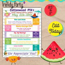 Load image into Gallery viewer, Tuttie Fruitie Themed Teacher and Staff Appreciation Flyer

