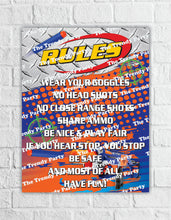 Load image into Gallery viewer, Nerf Battle Rules Sign With or Without Goggles Line
