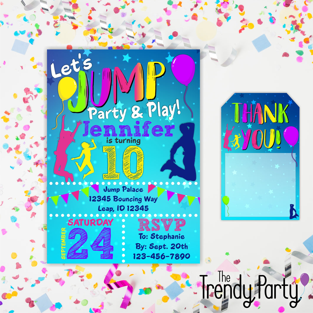 Jump Themed Birthday Invitation & Thank You Tag
