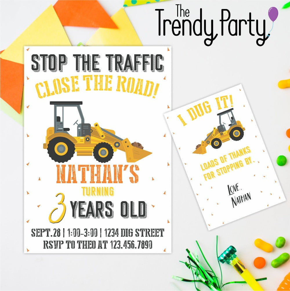 Construction Party Invitation & Thank You Card