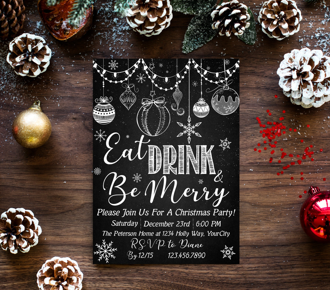 Eat Drink & Be Merry Christmas Party Invitation