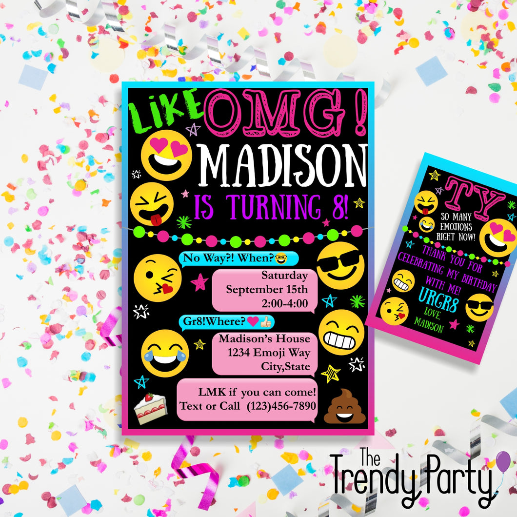 Emoji Birthday Party Invitation Plus Thank You Card
