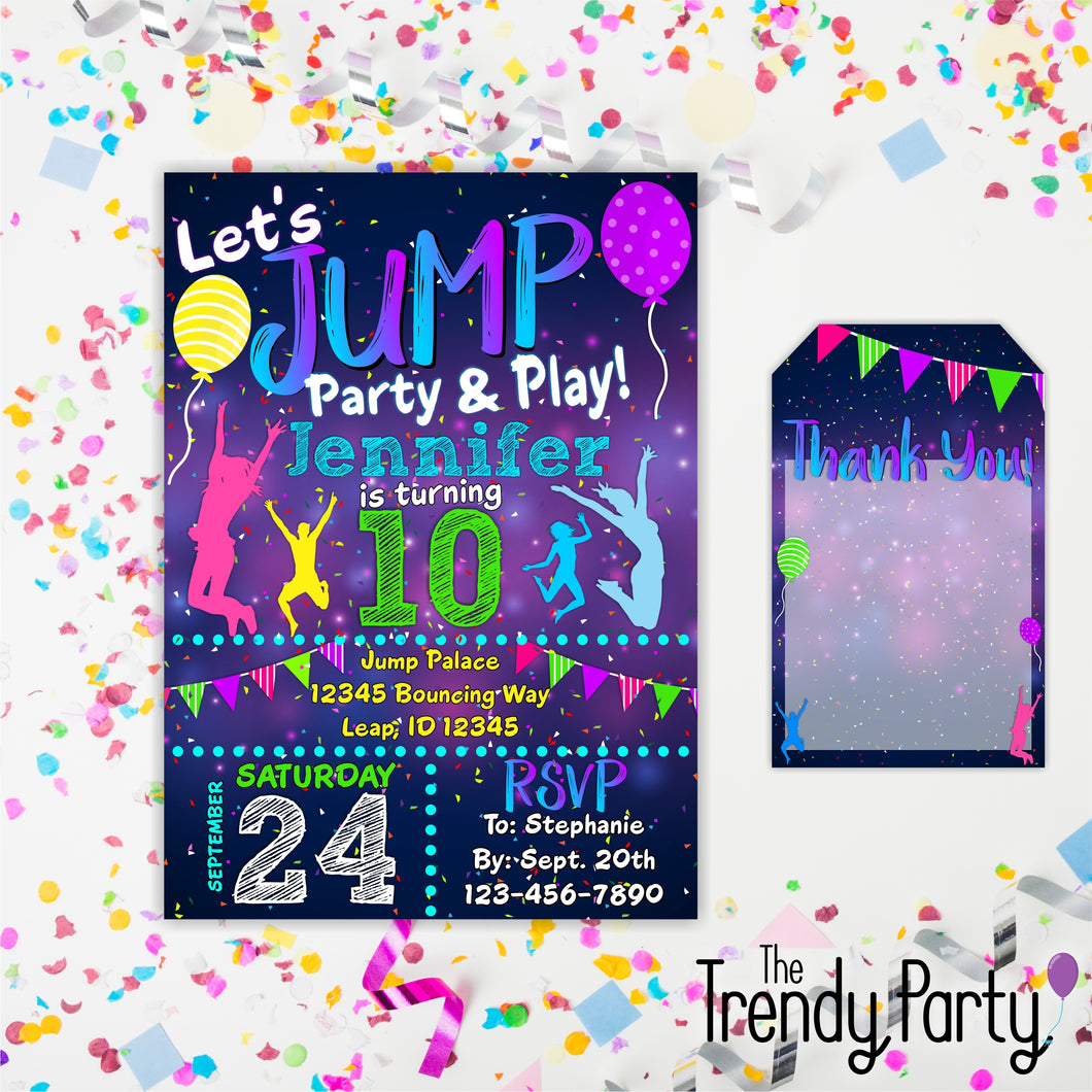 Jump Themed Birthday Invitation & Thank You Tag