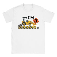 Load image into Gallery viewer, I&#39;m 3 and Digging It Kids Crewneck T-shirt Construction Party Shirt
