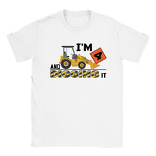 Load image into Gallery viewer, I&#39;m 4 and Digging It Kids Crewneck T-shirt Construction Party Shirt
