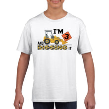 Load image into Gallery viewer, I&#39;m 3 and Digging It Kids Crewneck T-shirt Construction Party Shirt
